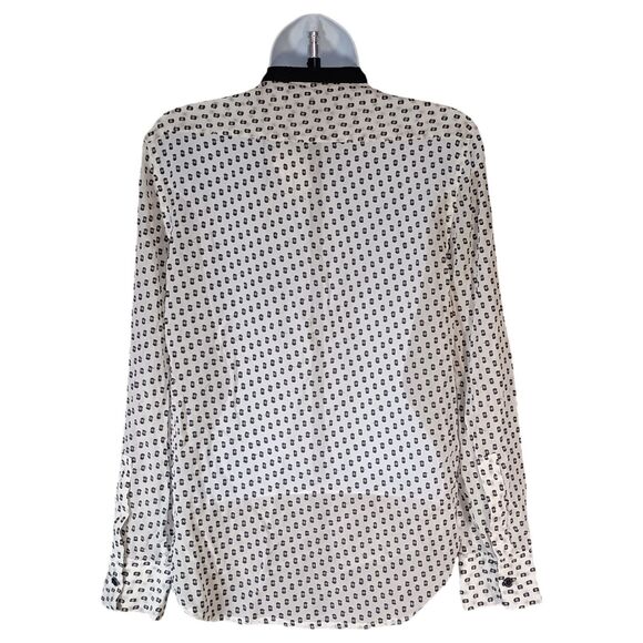 7 For All Mankind Silk Blouse Top Shirt Button Ruffle Long Sleeve White Black XS - Picture 2 of 6